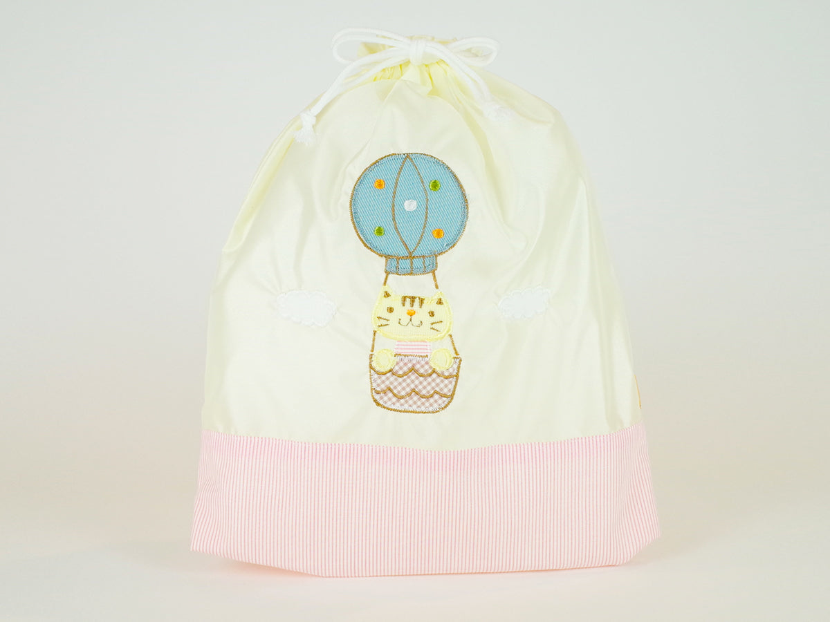 切り替えデザイン巾着 大サイズ(ネイビー・クマ/ネイビー・キリン/オフホワイト・ウサギ/オフホワイト・ネコ)