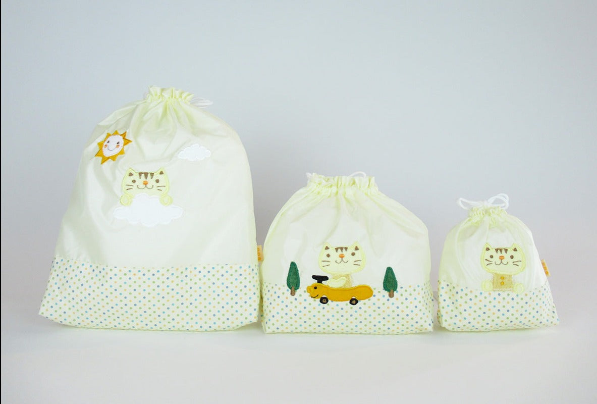 切り替えデザイン巾着 DX 3点セット(色と刺繍の組み合わせ自由)