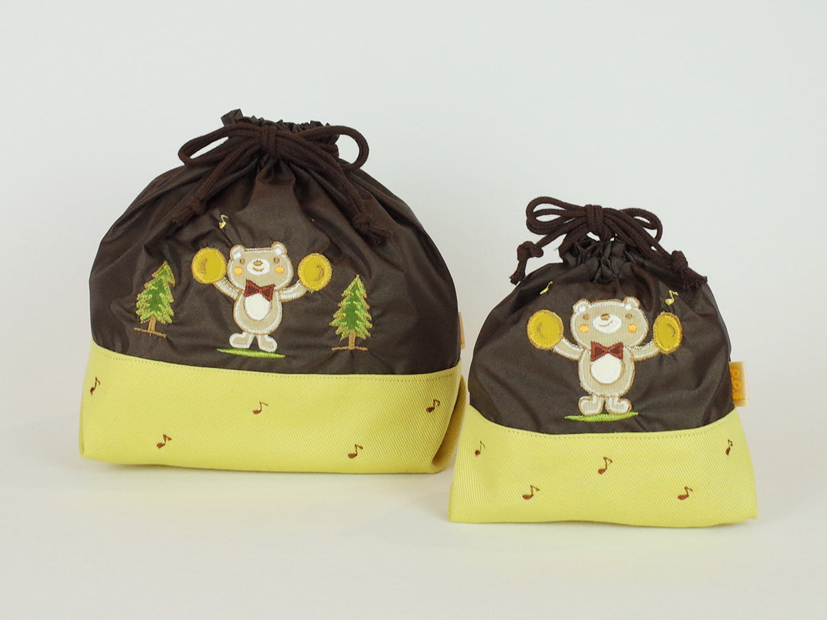 ランチ巾着セット(オフホワイト/ネイビー/ブラウン)