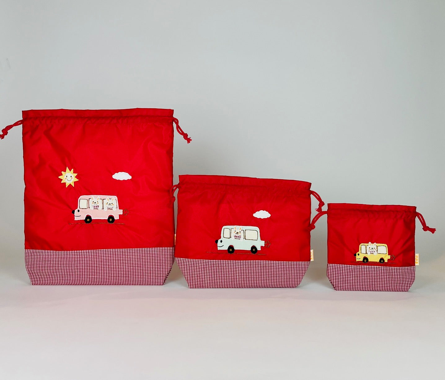 期間限定！！切り替えデザイン巾着　DX 3点セット（色と刺繍の組み合わせ自由）