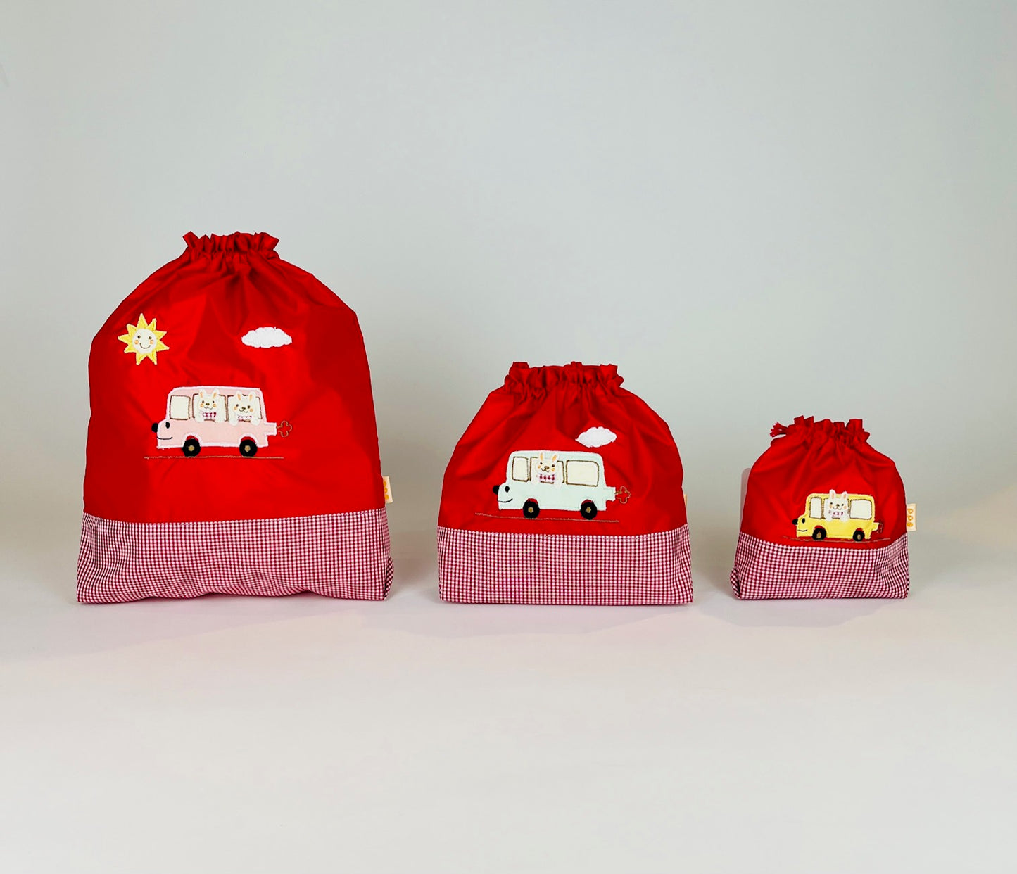 期間限定！！切り替えデザイン巾着　DX 3点セット（色と刺繍の組み合わせ自由）