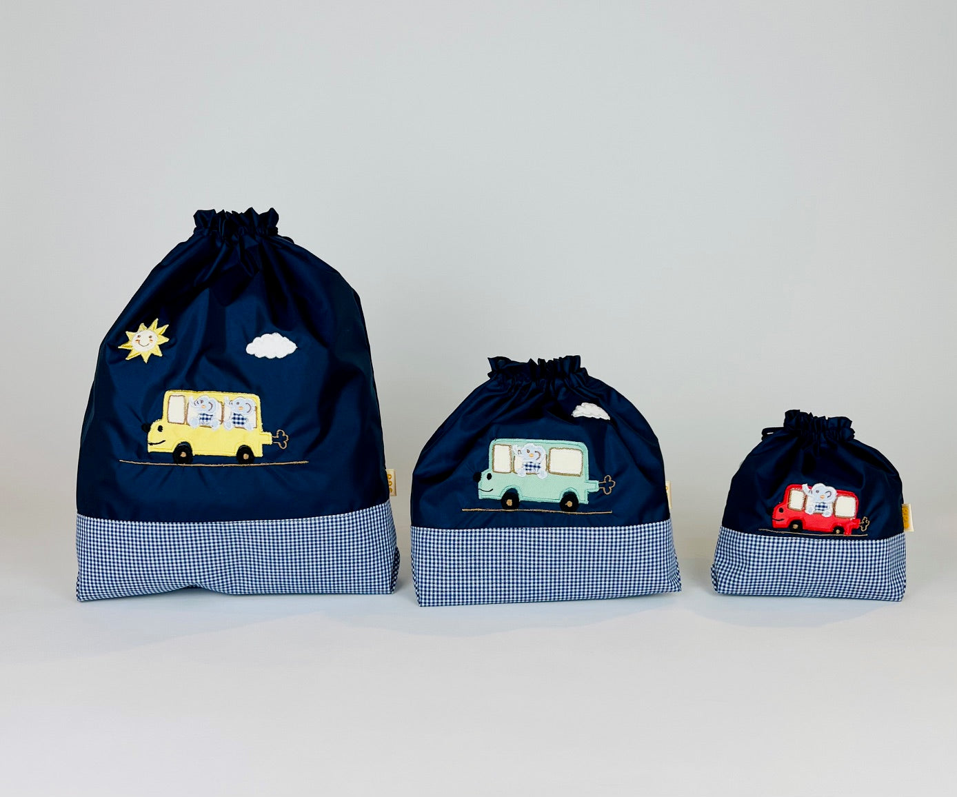 期間限定！！切り替えデザイン巾着　DX 3点セット（色と刺繍の組み合わせ自由）