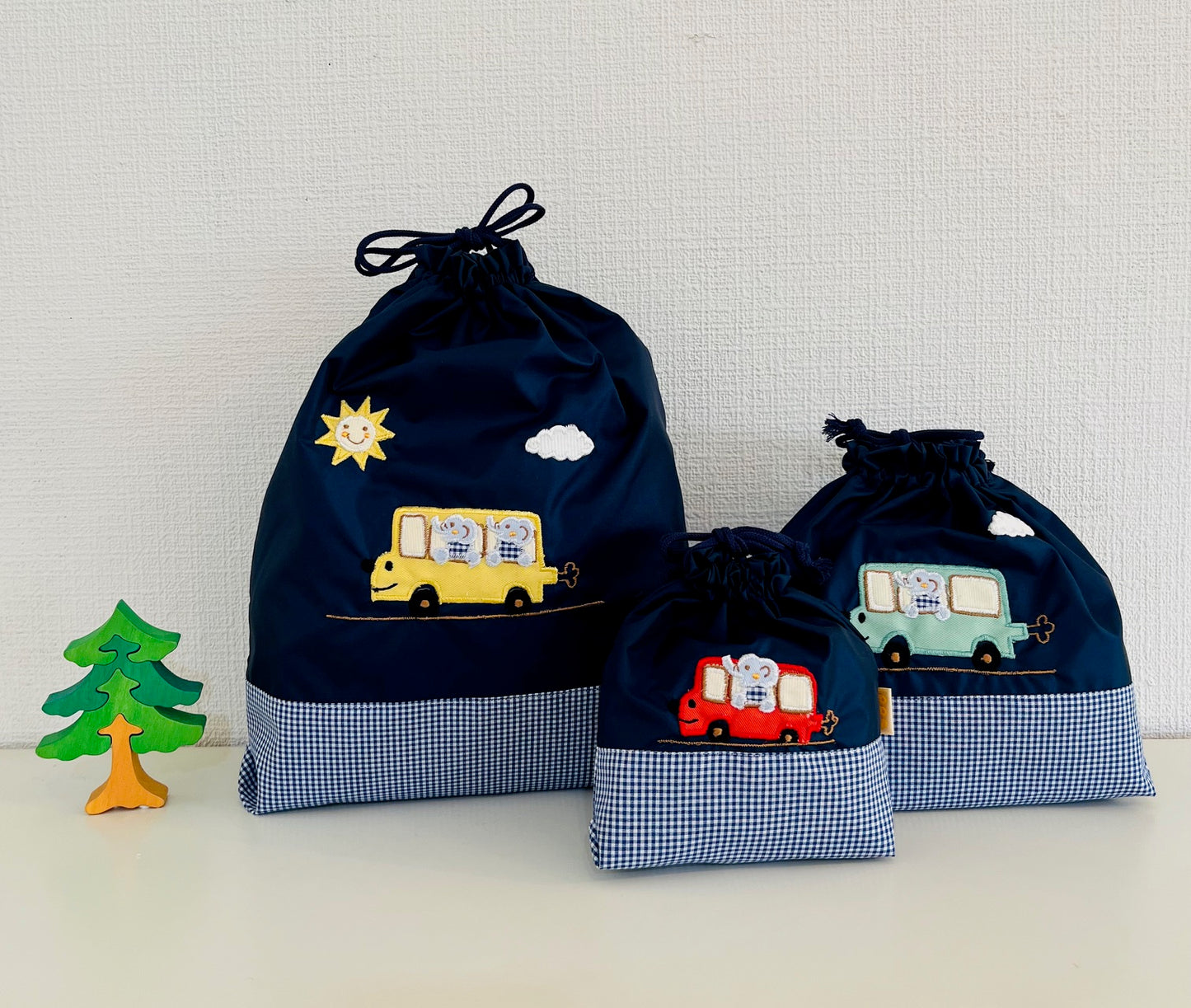 期間限定！！切り替えデザイン巾着　DX 3点セット（色と刺繍の組み合わせ自由）