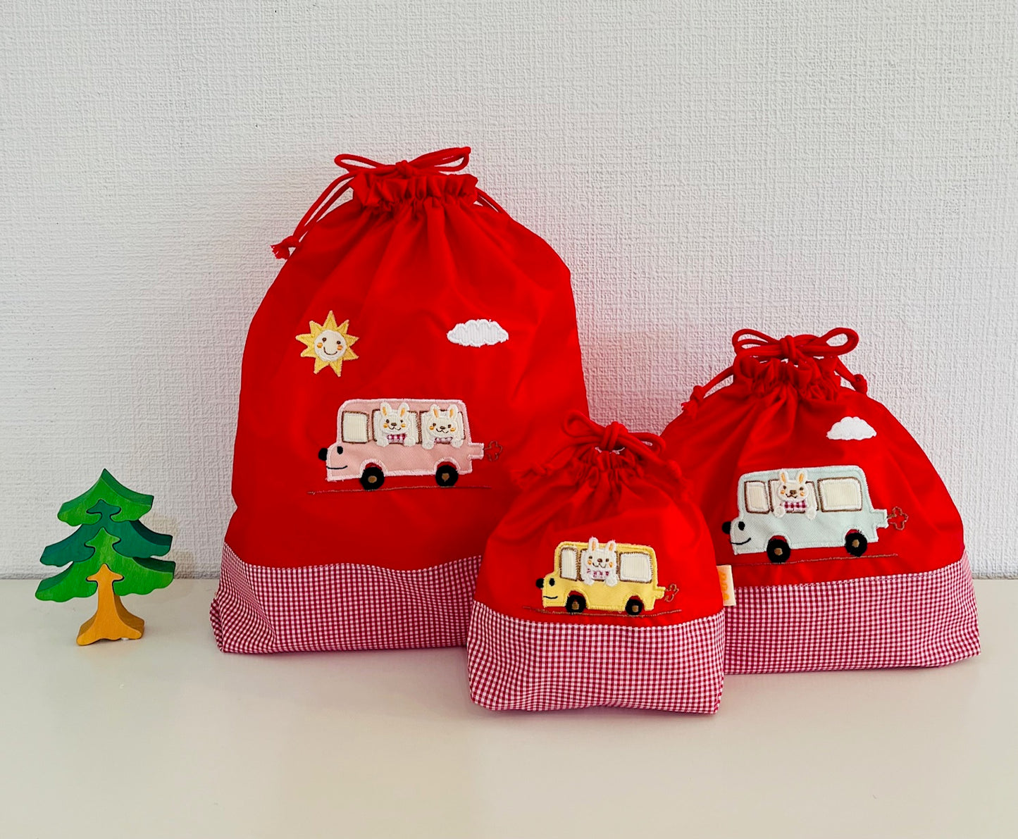 期間限定！！切り替えデザイン巾着　DX 3点セット（色と刺繍の組み合わせ自由）